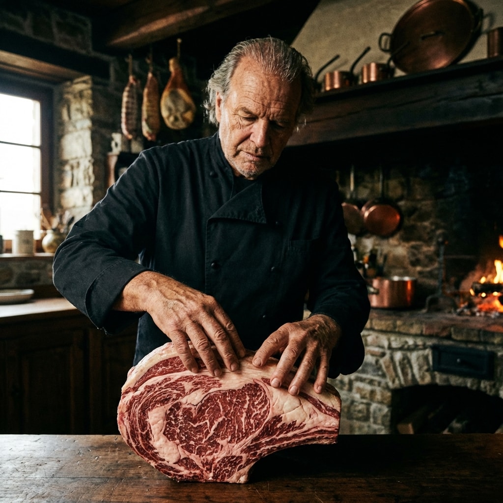 Chef inspecting meat